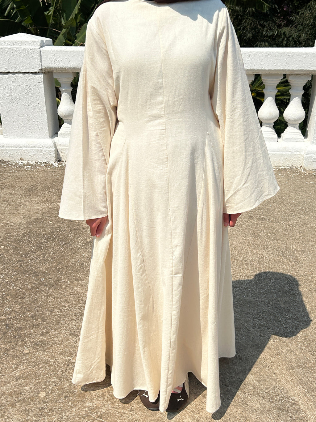 Long Sleeve Tie Maxi Dress In Cream