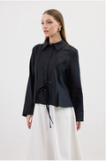 Bow Detail Long Sleeve Shirt in Black