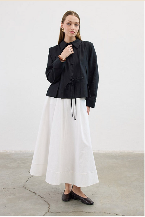 Bow Detail Long Sleeve Shirt in Black