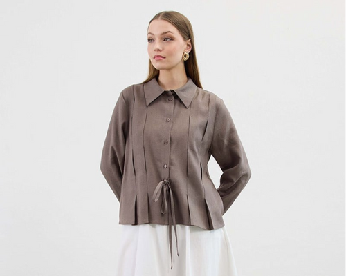 Bow Detail Long Sleeve Shirt In Brown