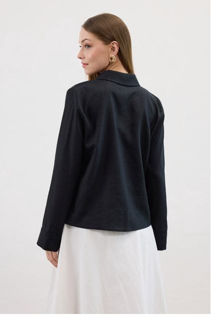 Bow Detail Long Sleeve Shirt in Black
