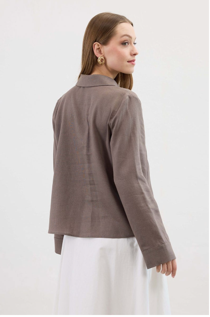 Bow Detail Long Sleeve Shirt In Brown